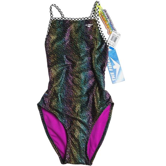 The Finals Funnies GLITZ & GLAM Foil FlutterBack 1pc Swimsuit - Size 30 XXS - Picture 2 of 10